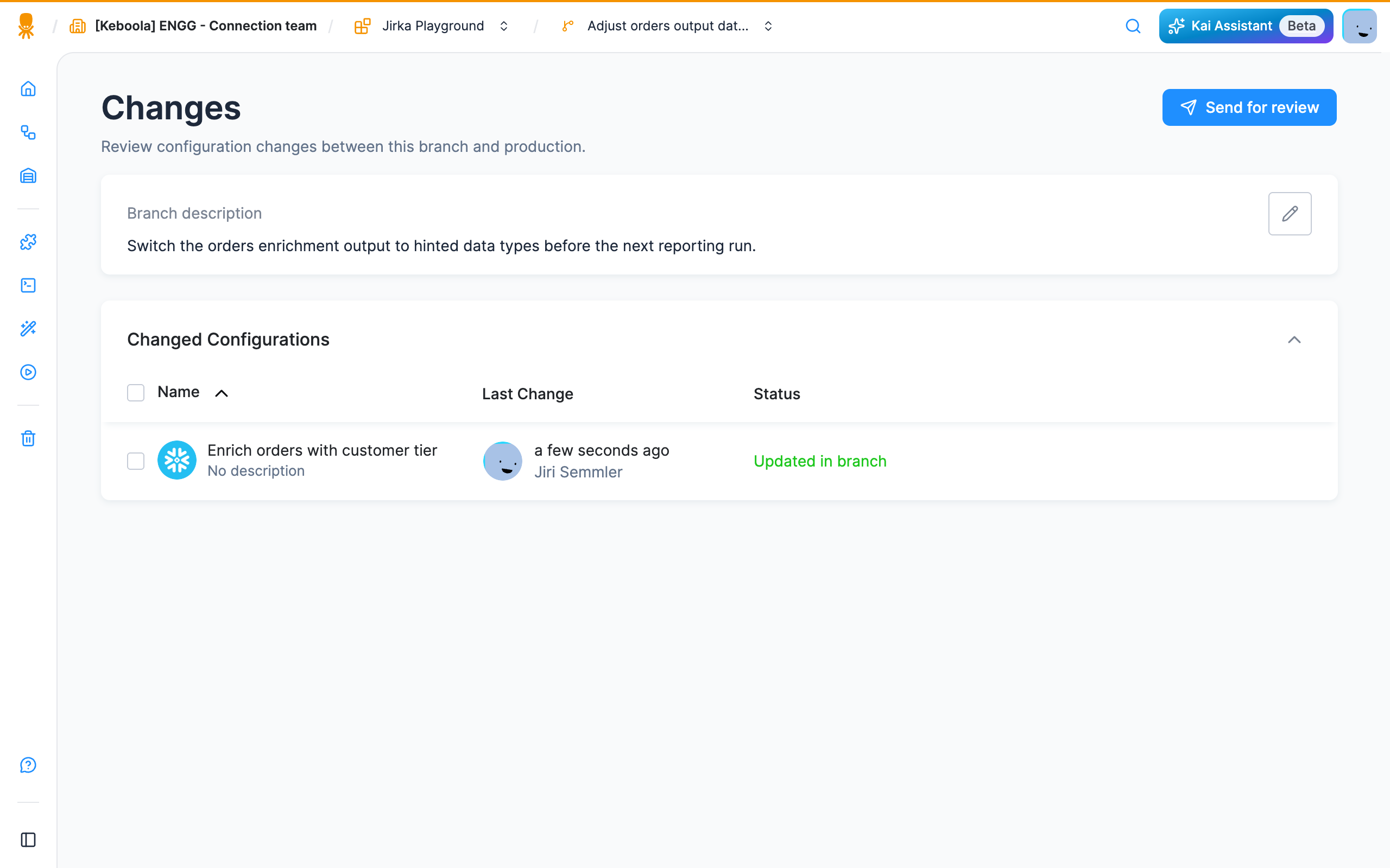 Screenshot - Changes between branch and production