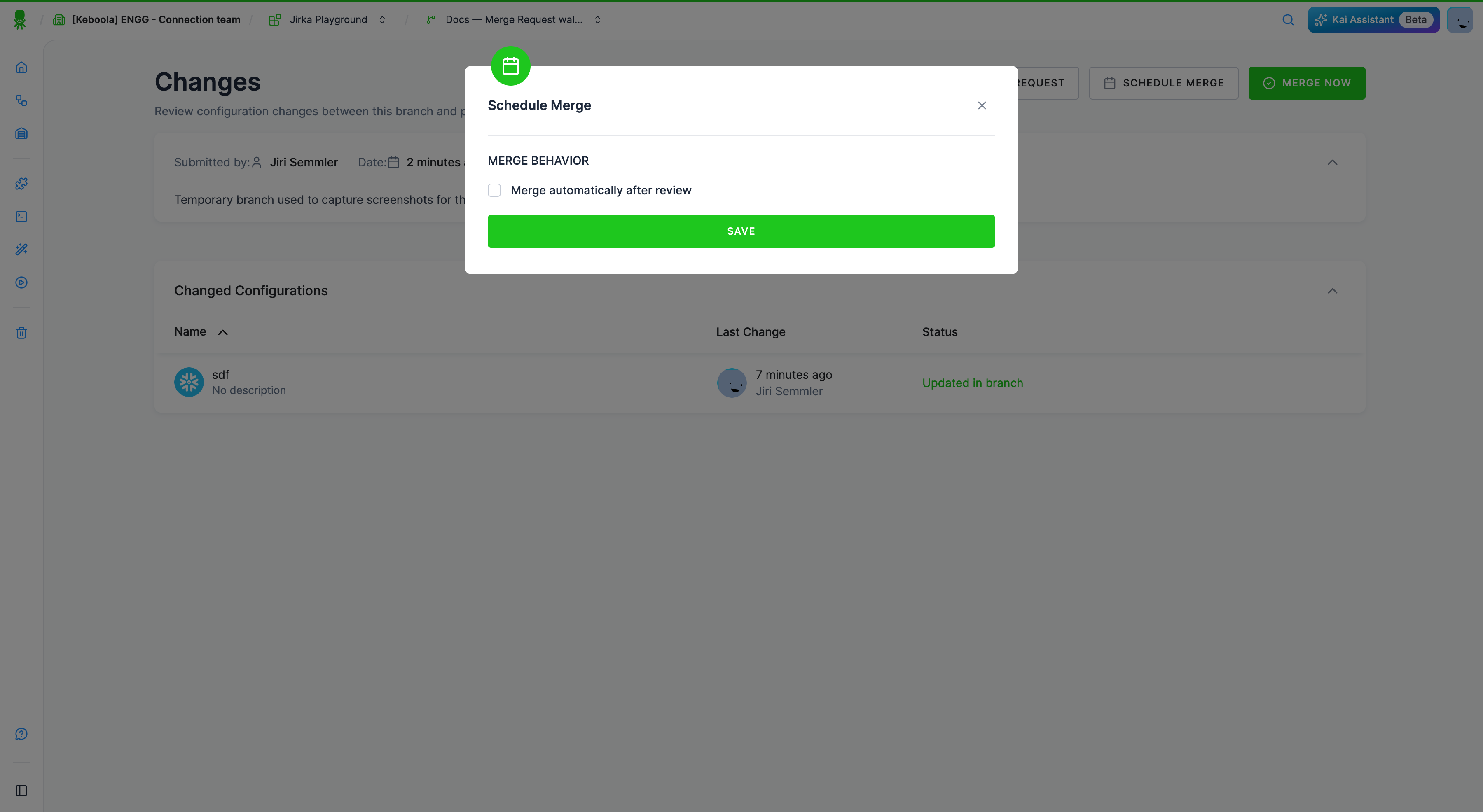 Screenshot - Schedule (automatic) merge