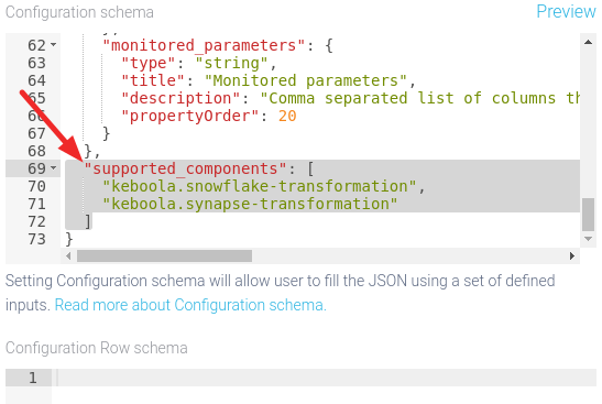 Screenshot -- List of the supported components