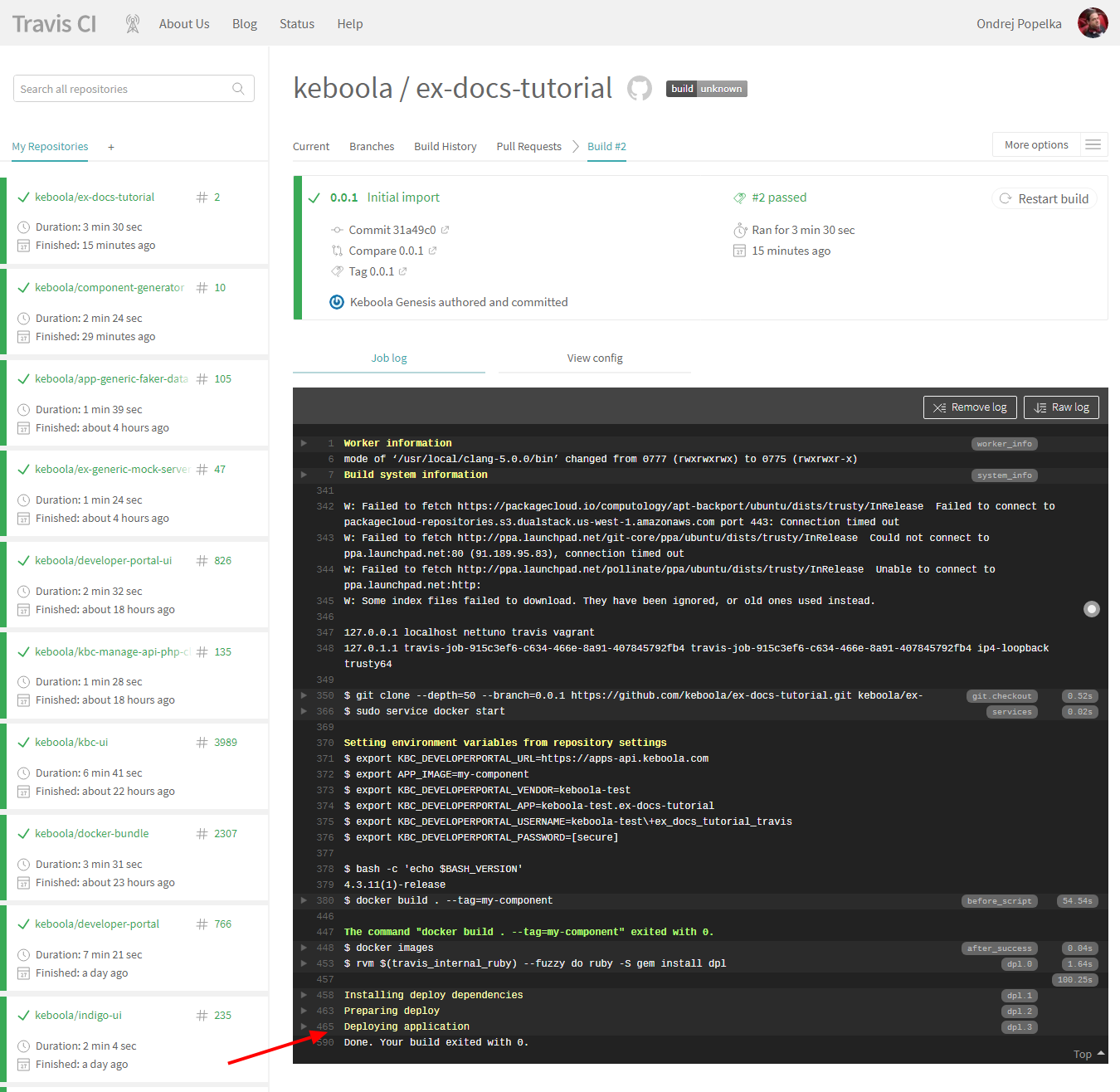 Screenshot -- Travis Build Detail