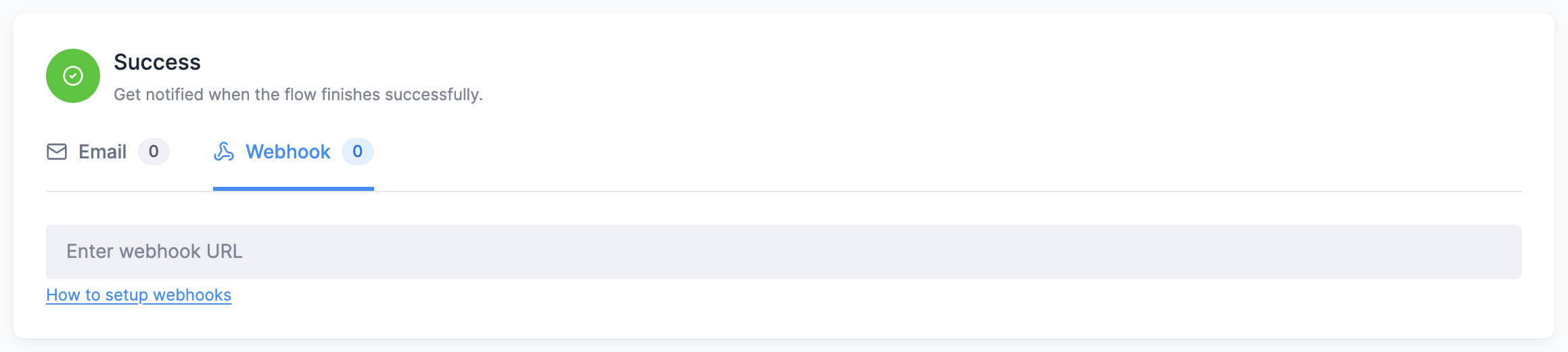 The Webhook sub-tab of a notification card, with the webhook URL field