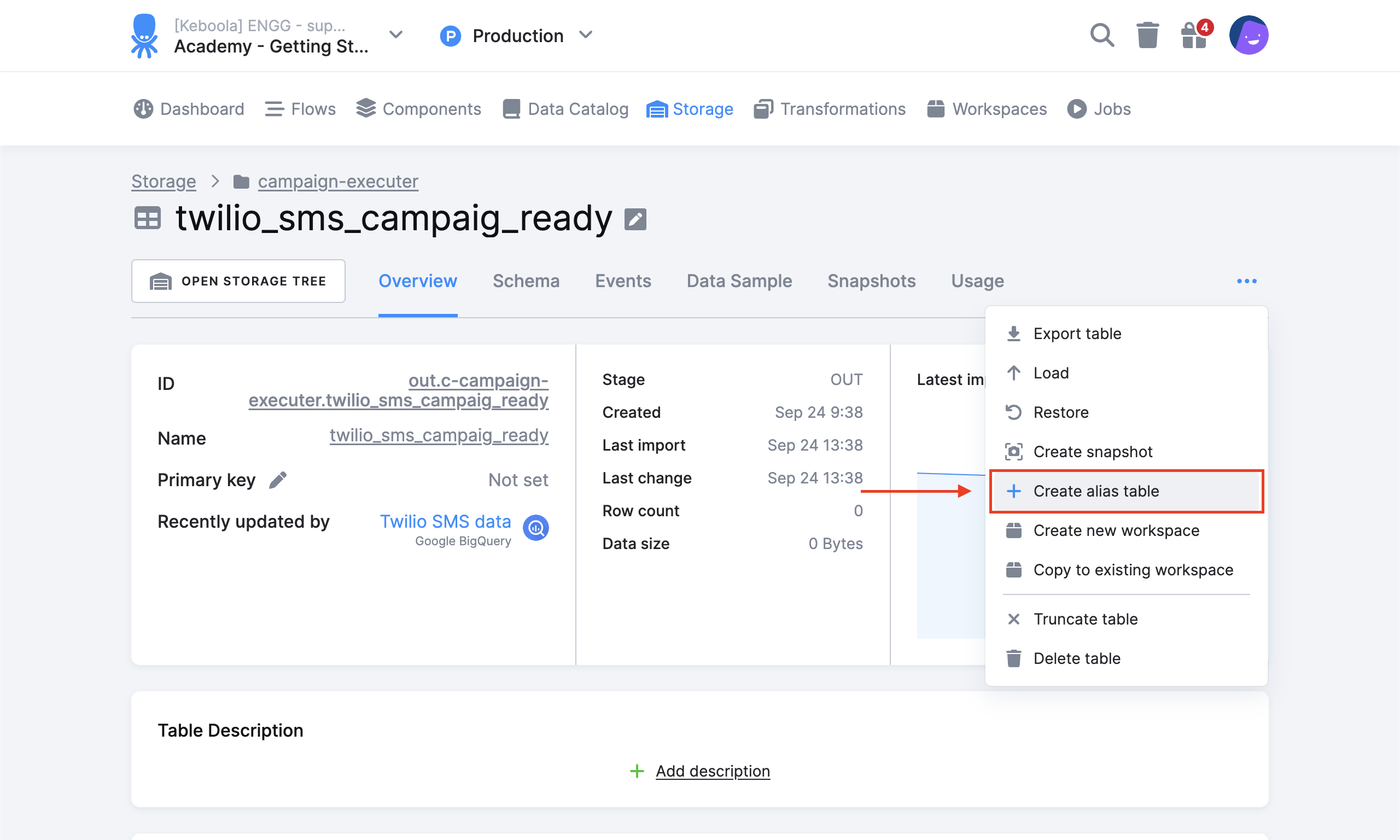 Screenshot - Create alias