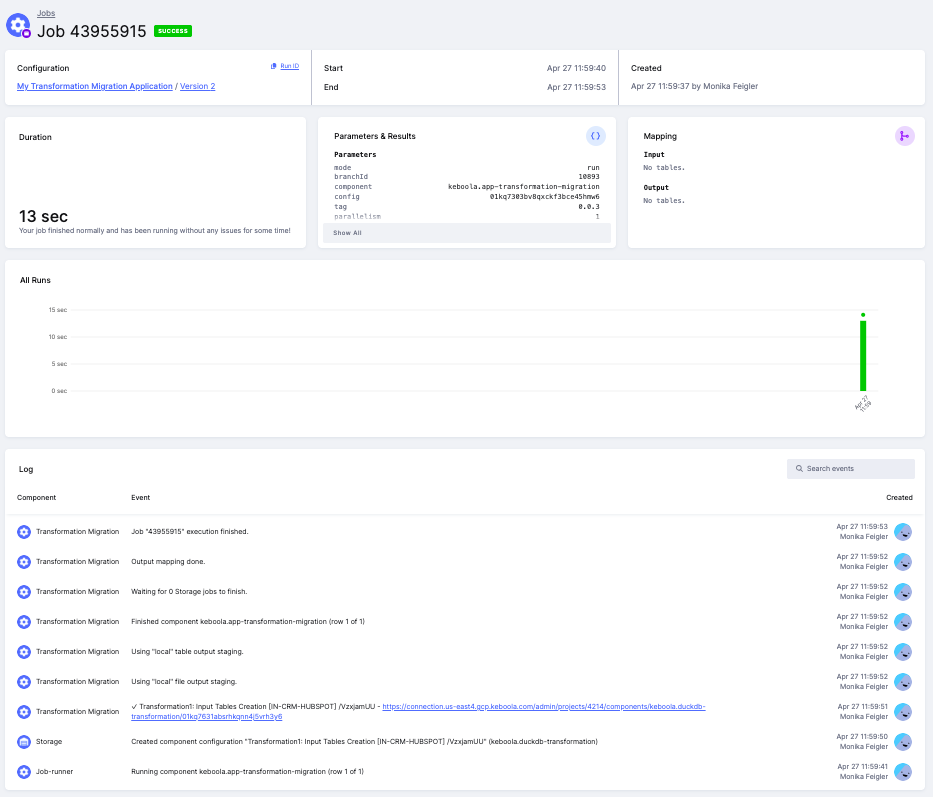 Job Detail with Migration Results